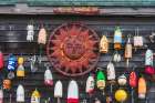 USA, New Jersey. Fishing floats and sun disc as wall decorations. Art Print